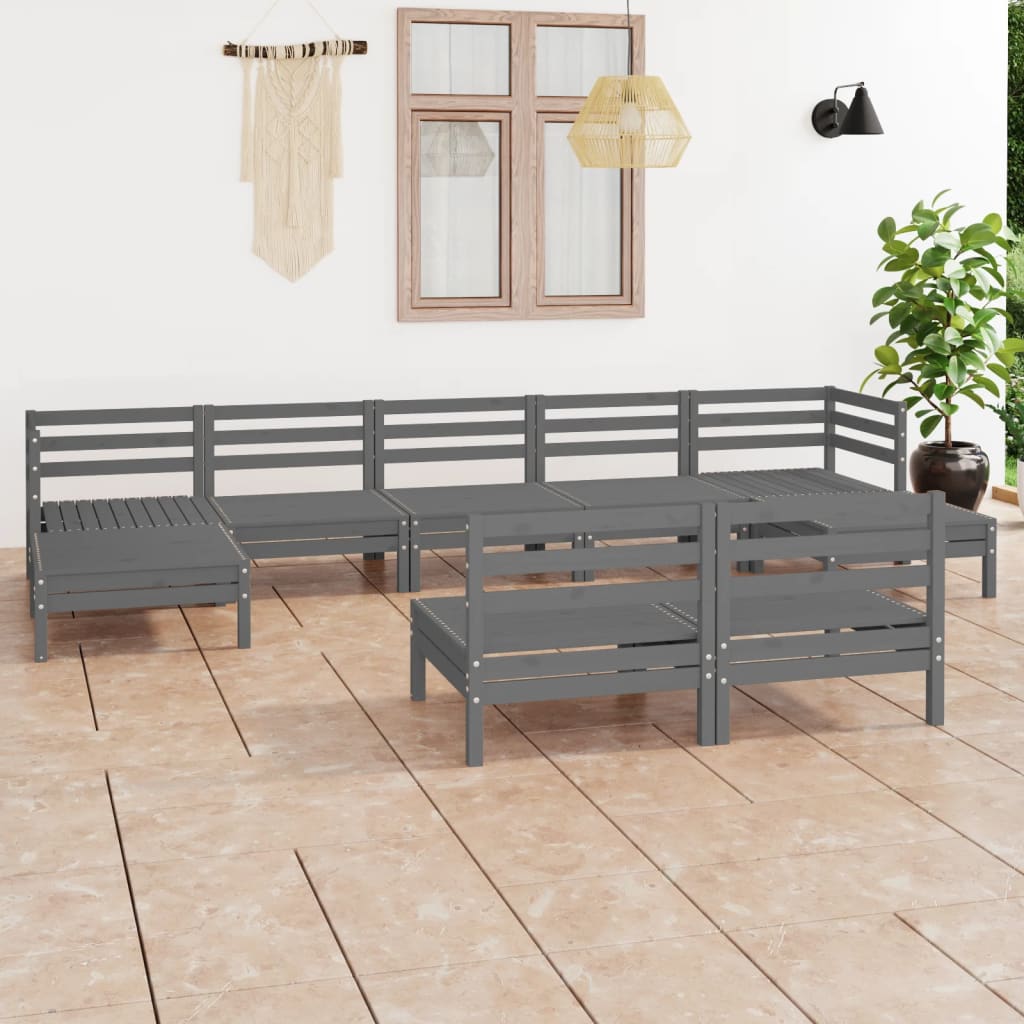 JUNG Vida 9-tlg. Garten-Lounge-Set Grau Massivholz Kiefer