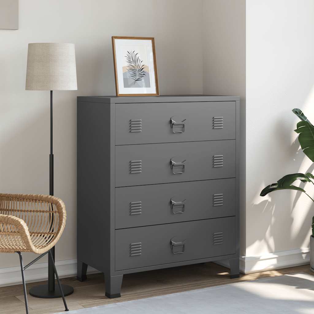 JUNG Vida Industrial Kommode mit Schubladen Anthrazit 78x40x93 cm Metall