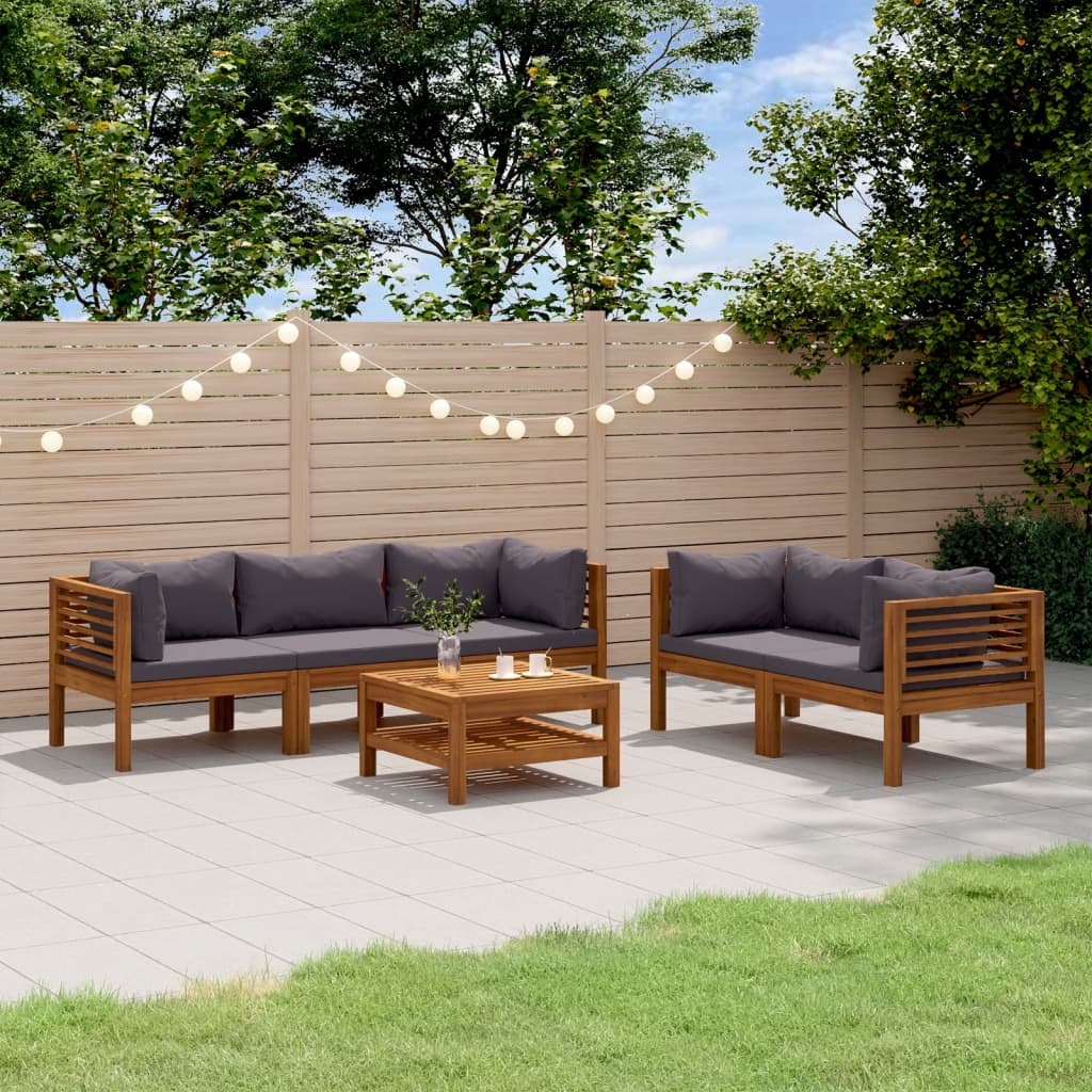 JUNG Vida 6-tlg. Garten-Lounge-Set mit Auflage Massivholz Akazie