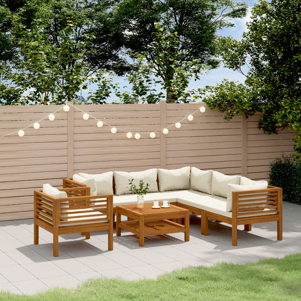 JUNG Vida 7-tlg. Garten-Lounge-Set mit Creme Kissen Massivholz Akazie