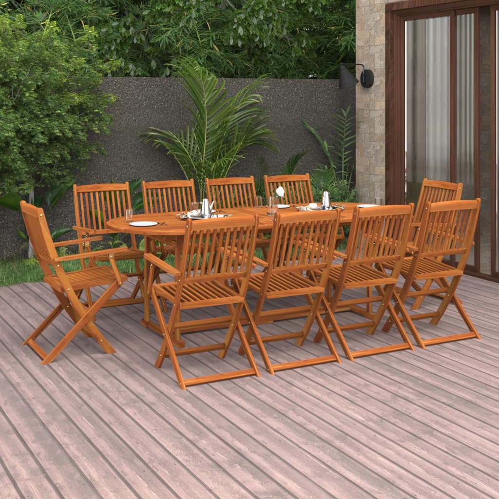 JUNG Vida 11-tlg. Garten-Essgruppe 220x90x75 cm Massivholz Akazie