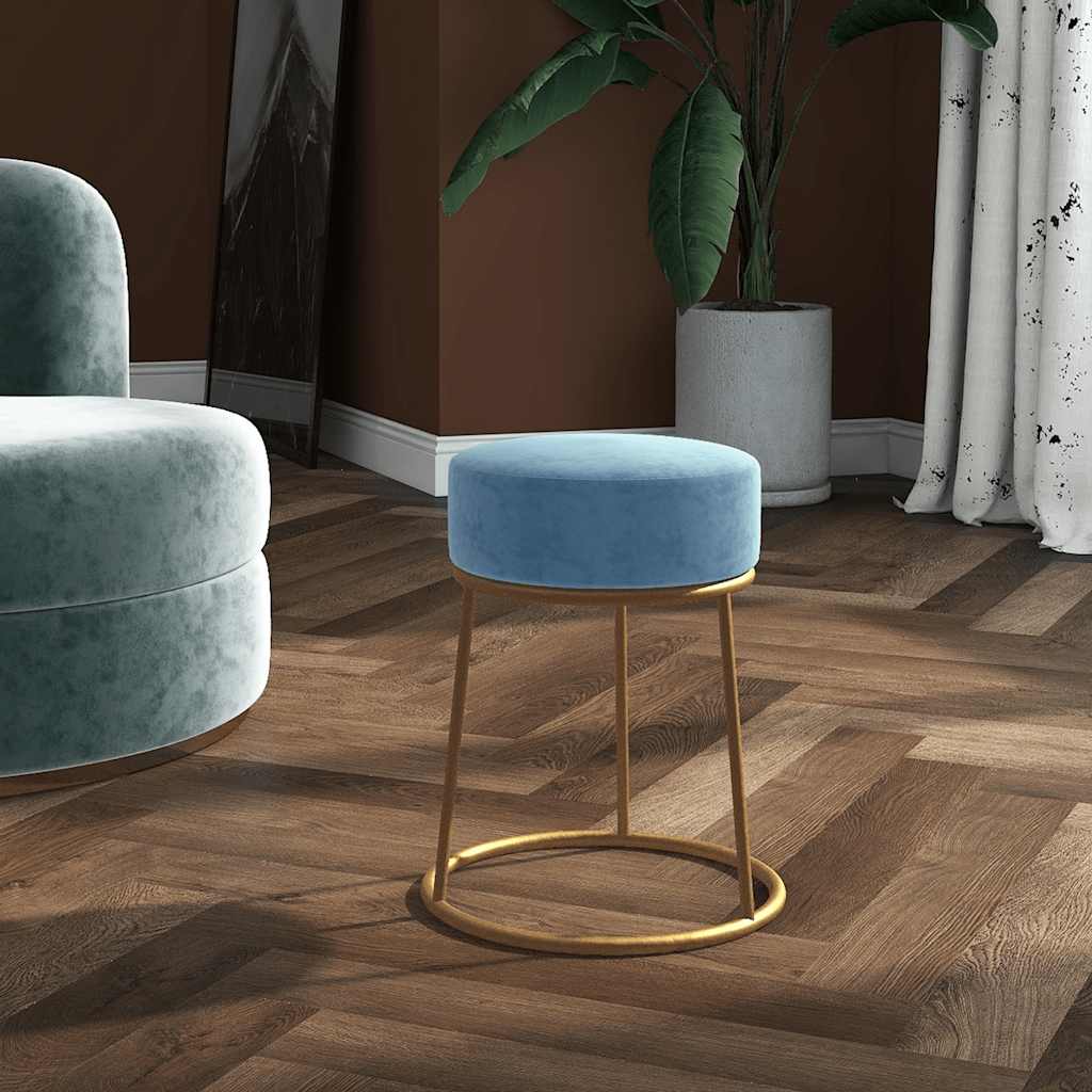 JUNG Vida Runder Hocker Hellblau Samt