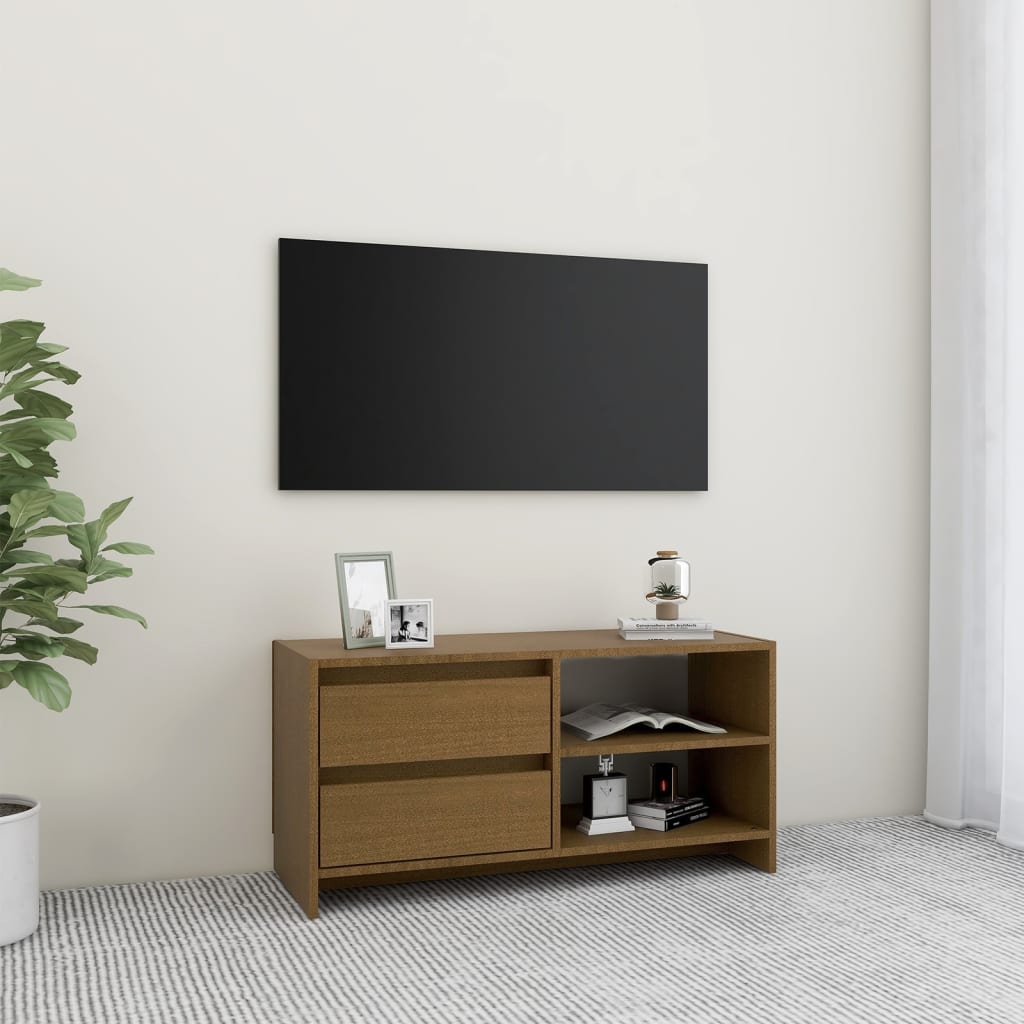 JUNG Vida TV-Schrank Honigbraun 80x31x39 cm Massivholz Kiefer