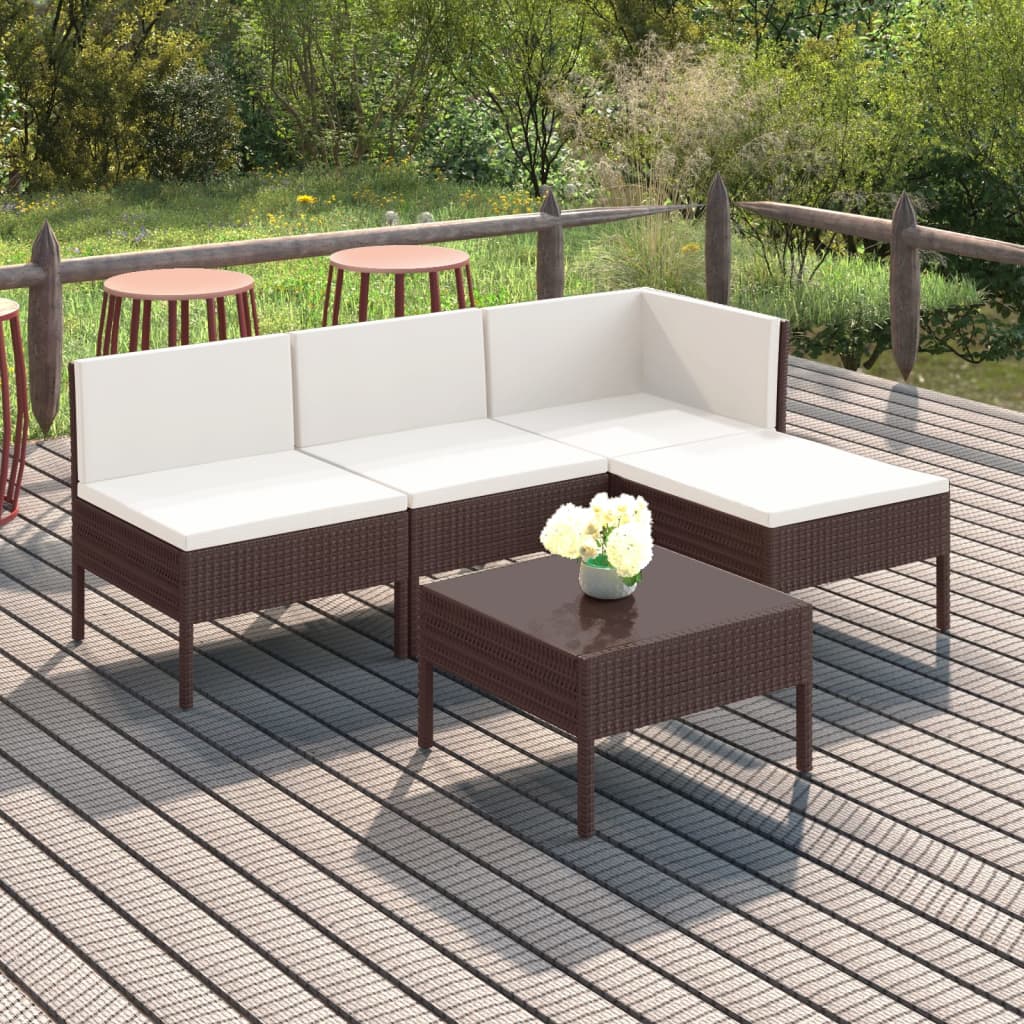 JUNG Vida 5-tlg. Garten-Lounge-Set mit Auflagen Poly Rattan Braun