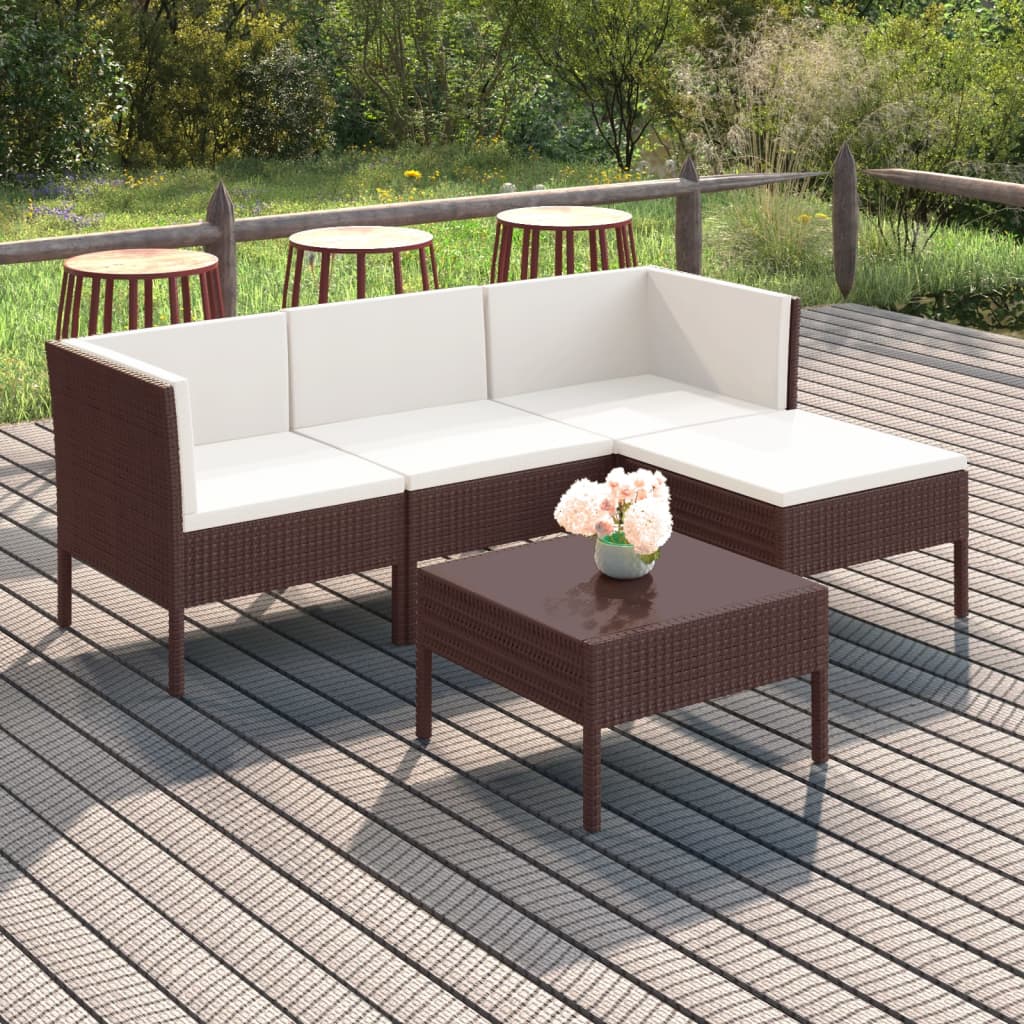 JUNG Vida 5-tlg. Garten-Lounge-Set mit Auflagen Poly Rattan Braun