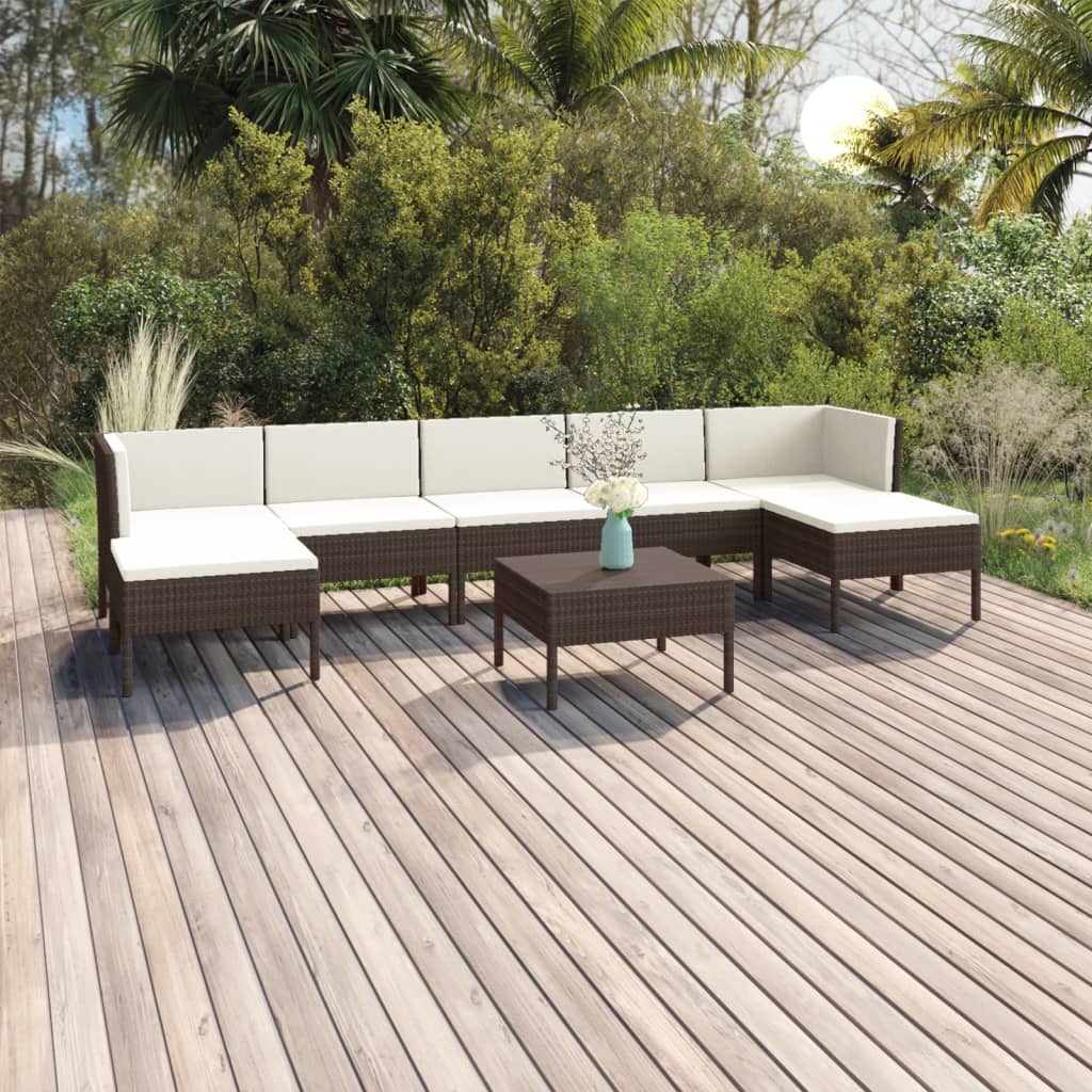 JUNG Vida 8-tlg. Garten-Lounge-Set mit Auflagen Poly Rattan Braun