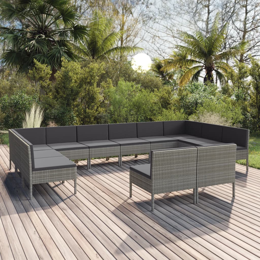 JUNG Vida 12-tlg. Garten-Lounge-Set mit Auflagen Poly Rattan Grau