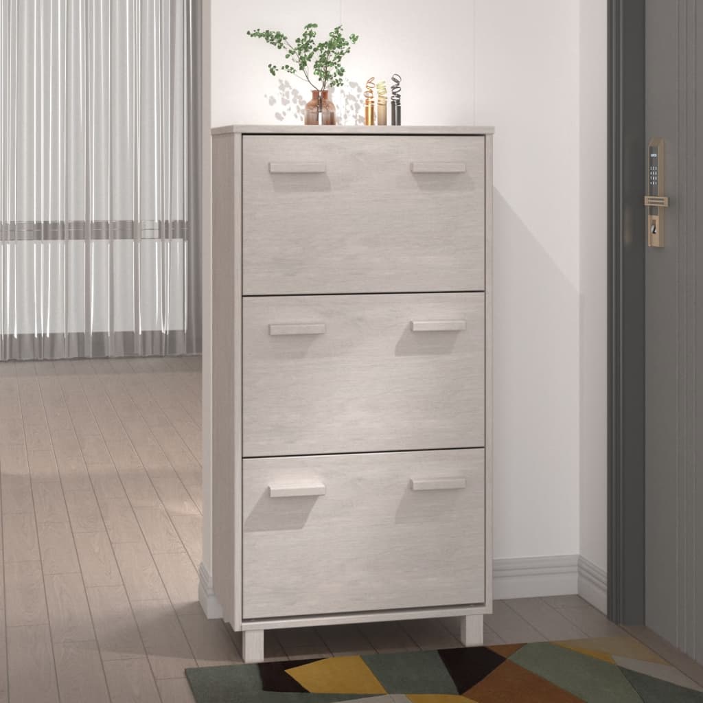 JUNG Vida Schuhschrank HAMAR Weiß 59,5x35x117 cm Massivholz Kiefer