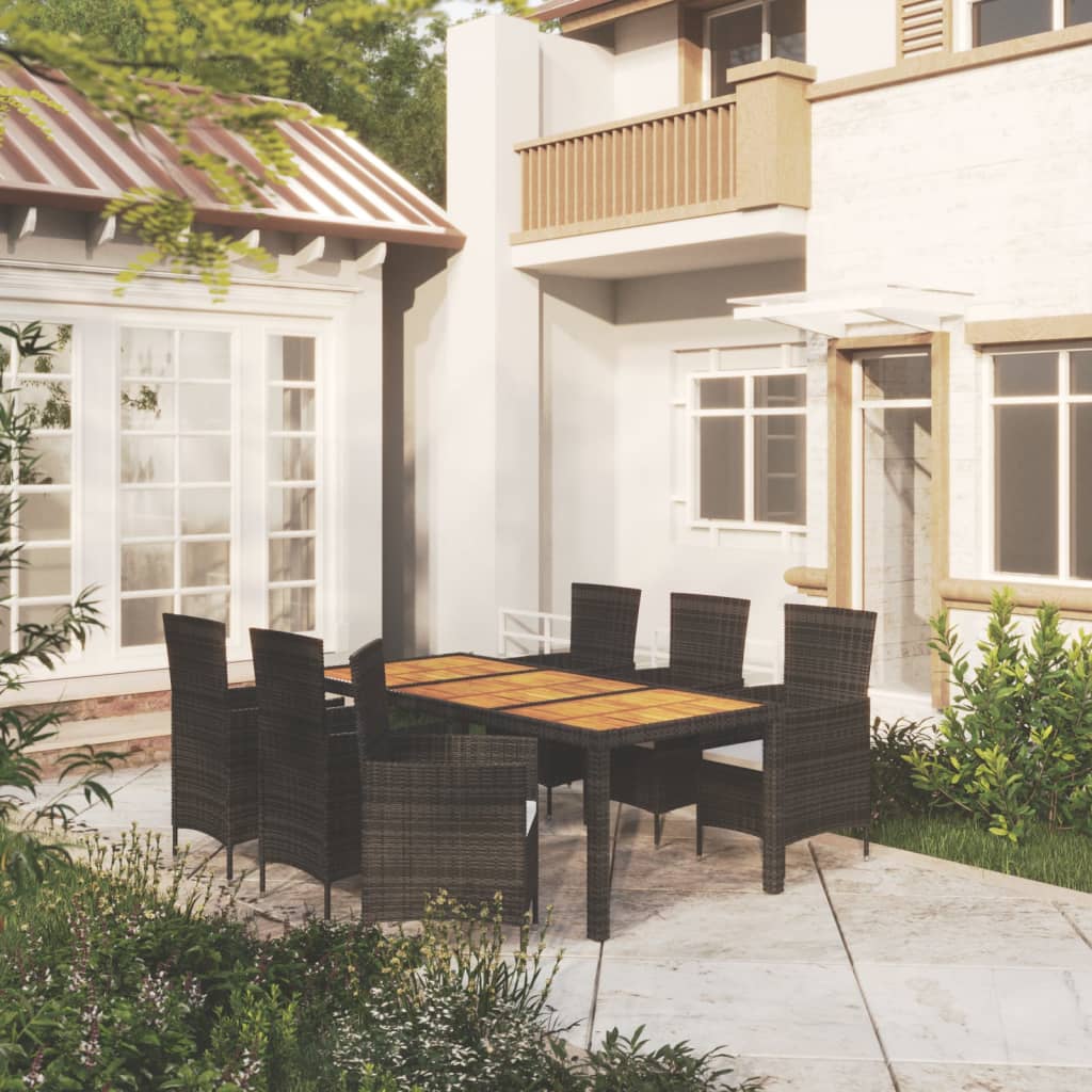 JUNG Vida 7-tlg. Garten-Essgruppe mit Auflagen Poly Rattan Schwarz