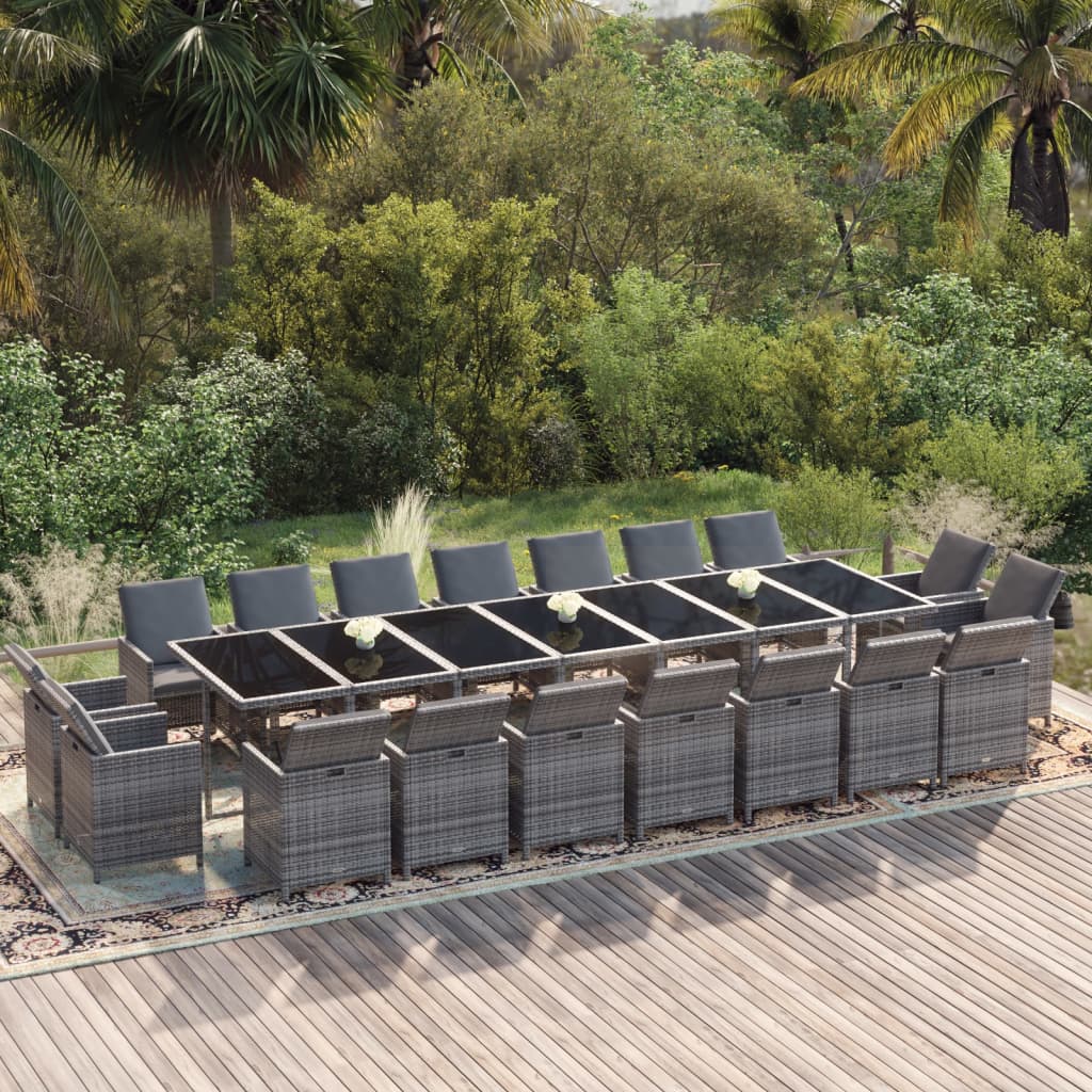 JUNG Vida 19-tlg. Garten-Essgruppe mit Kissen Poly Rattan Grau