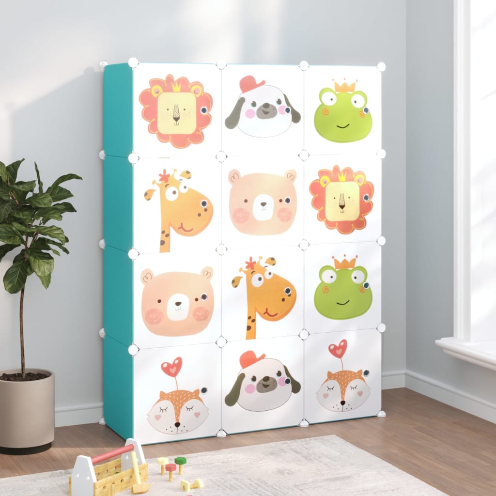 JUNG Vida Kinderschrank Modular mit 12 Würfeln Grün PP