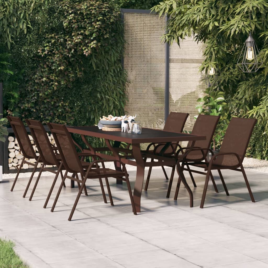 JUNG Vida Gartentisch Braun und Schwarz 180x80x70 cm Stahl und Glas