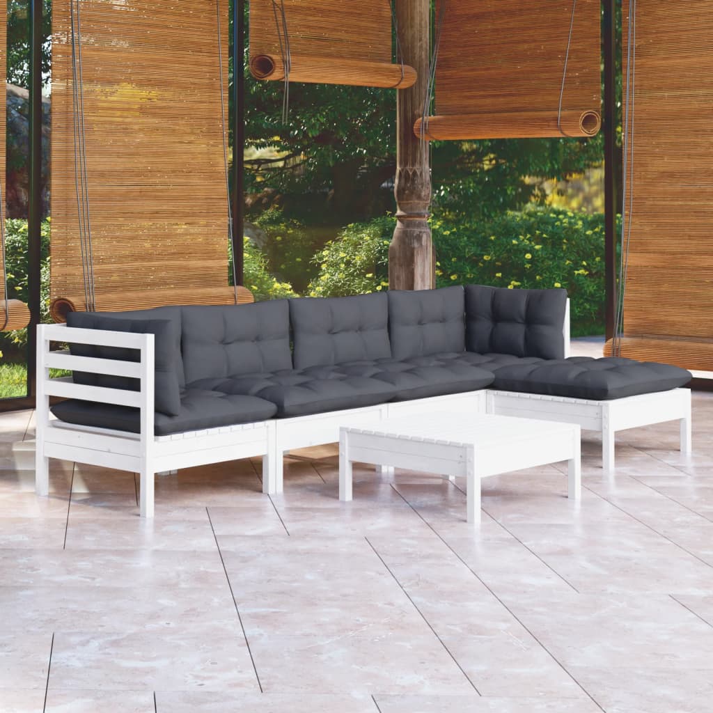 JUNG Vida 6-tlg. Garten-Lounge-Set mit Kissen Weiß Kiefernholz