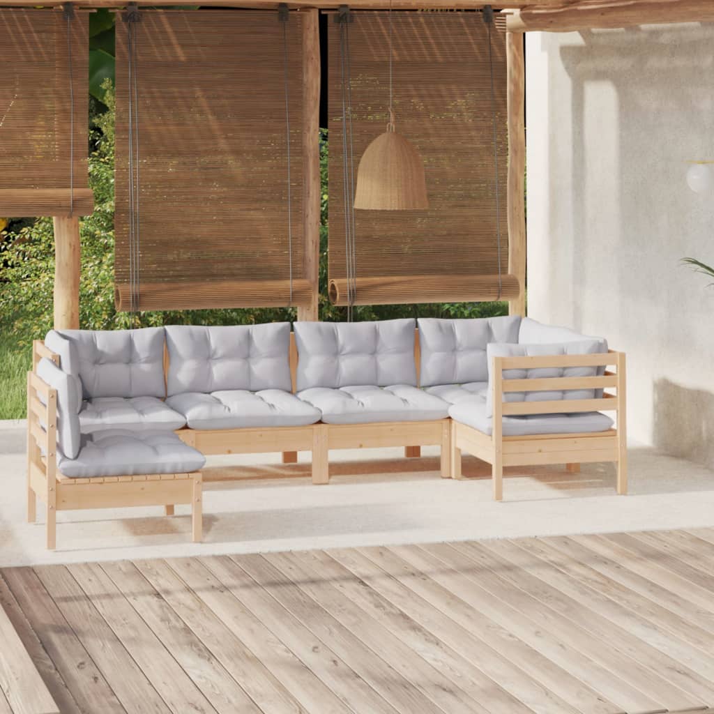 JUNG Vida 6-tlg. Garten-Lounge-Set mit Grauen Kissen Kiefernholz
