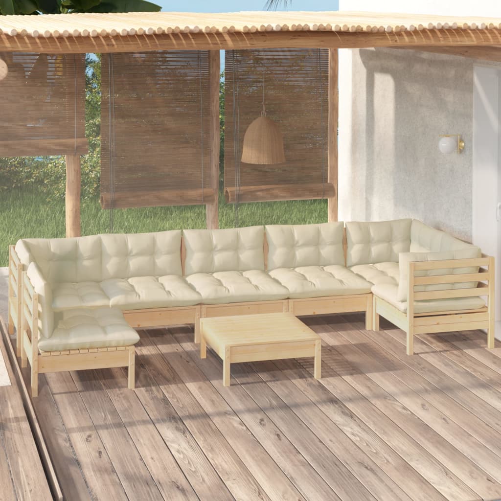 JUNG Vida 8-tlg. Garten-Lounge-Set mit Creme Kissen Kiefernholz