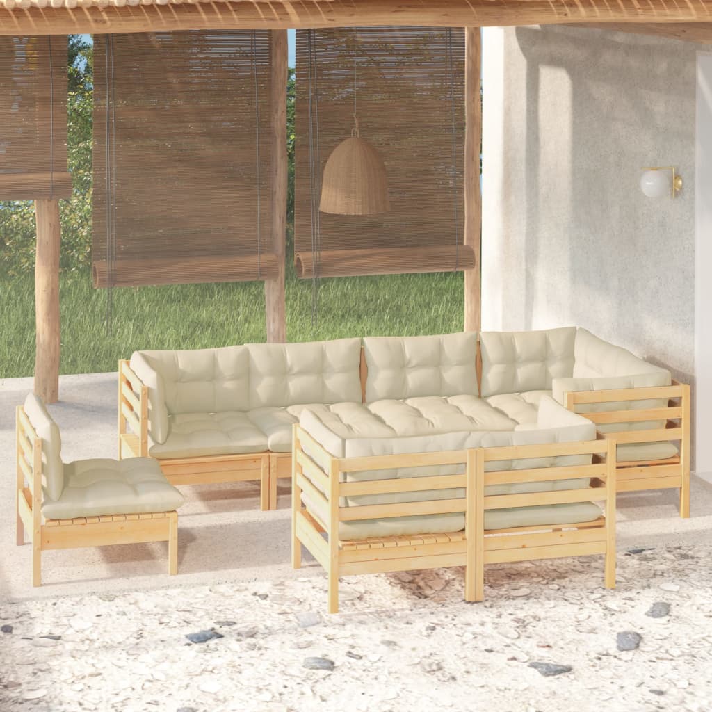 JUNG Vida 8-tlg. Garten-Lounge-Set mit Creme Kissen Massivholz Kiefer