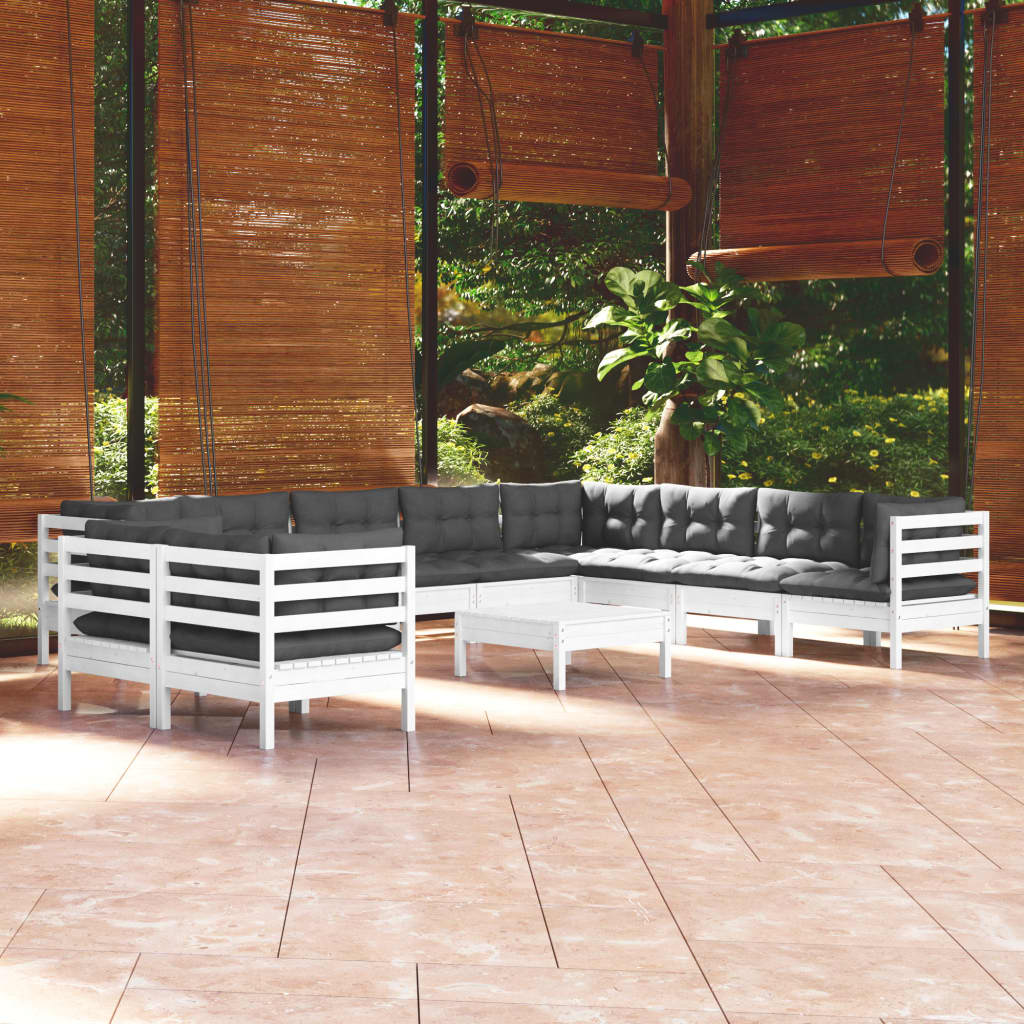 JUNG Vida 11-tlg. Garten-Lounge-Set mit Kissen Weiß Massivholz Kiefer