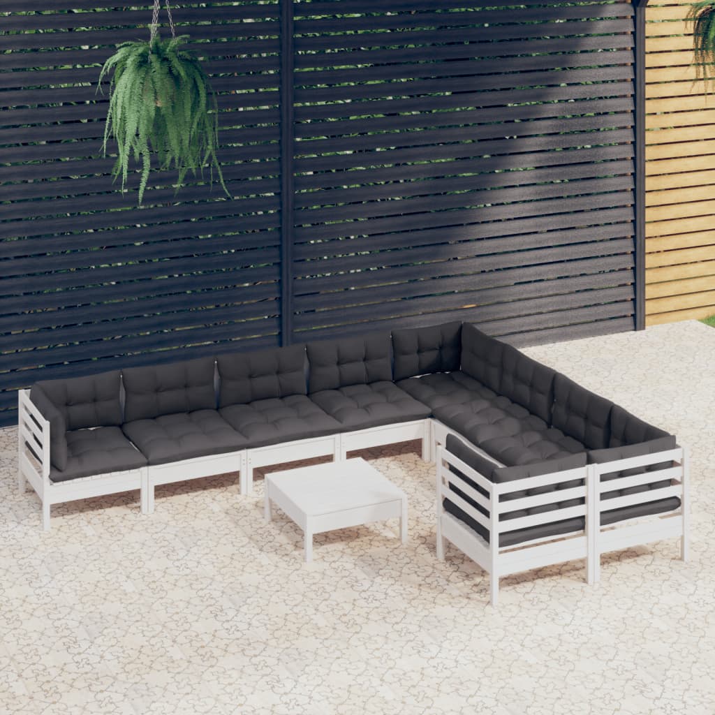 JUNG Vida 10-tlg. Garten-Lounge-Set mit Kissen Weiß Kiefernholz