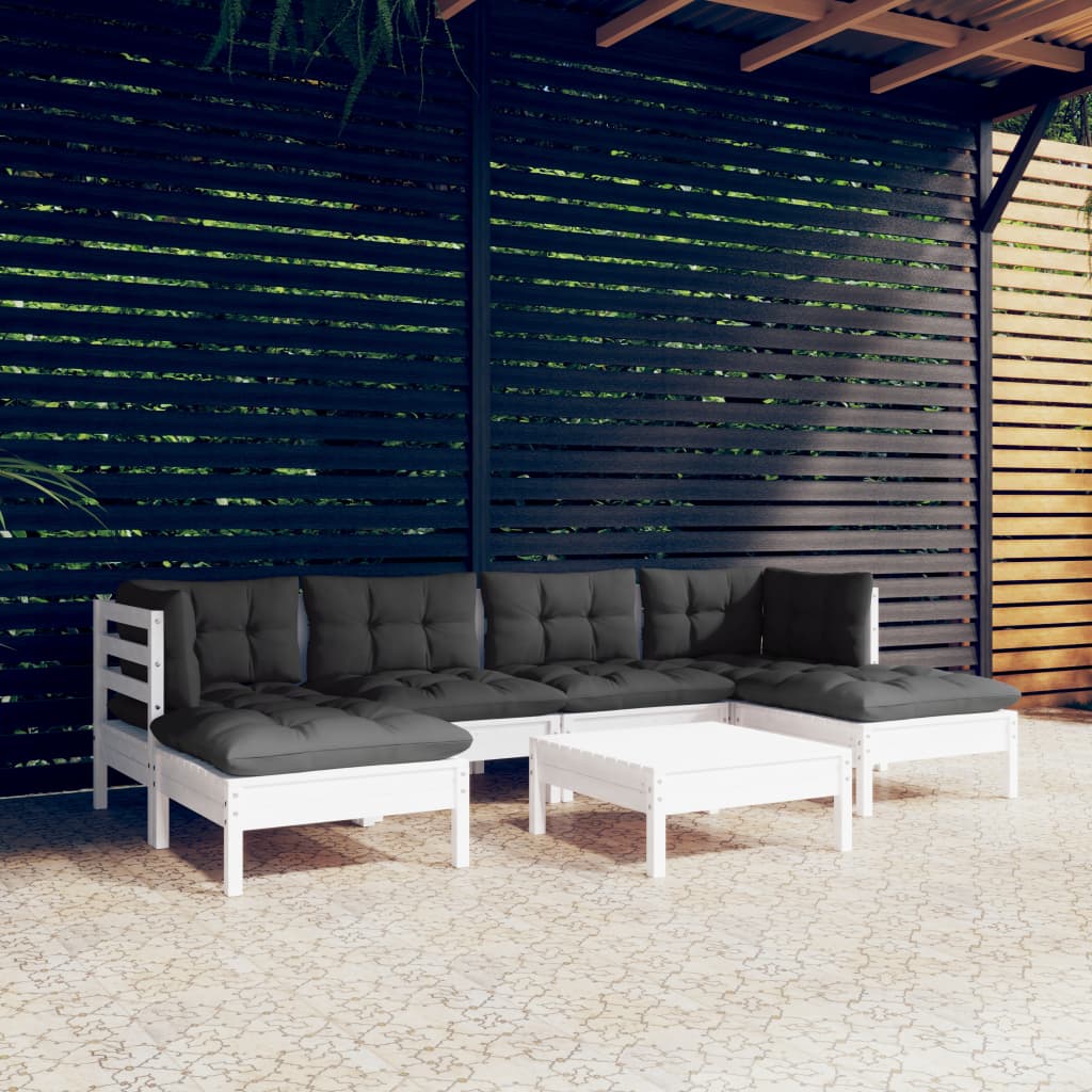 JUNG Vida 7-tlg. Garten-Lounge-Set mit Kissen Weiß Kiefernholz