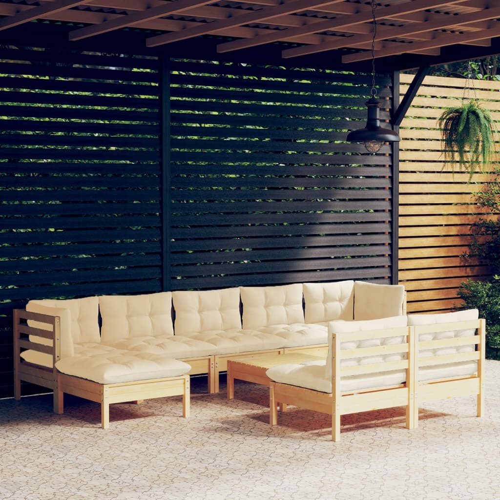 JUNG Vida 10-tlg. Garten-Lounge-Set mit Creme Kissen Kiefernholz