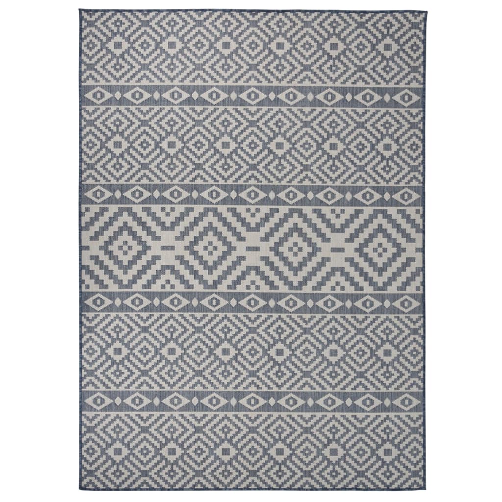 JUNG Vida Outdoor-Teppich Flachgewebe 200x280 cm Blau Gestreift