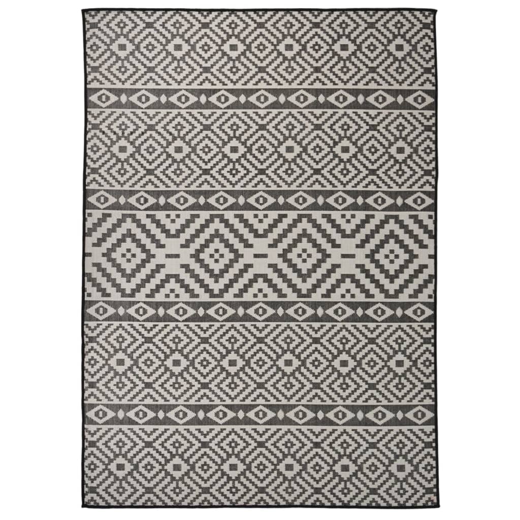 JUNG Vida Outdoor-Teppich Flachgewebe 120x170 cm Schwarz Gestreift