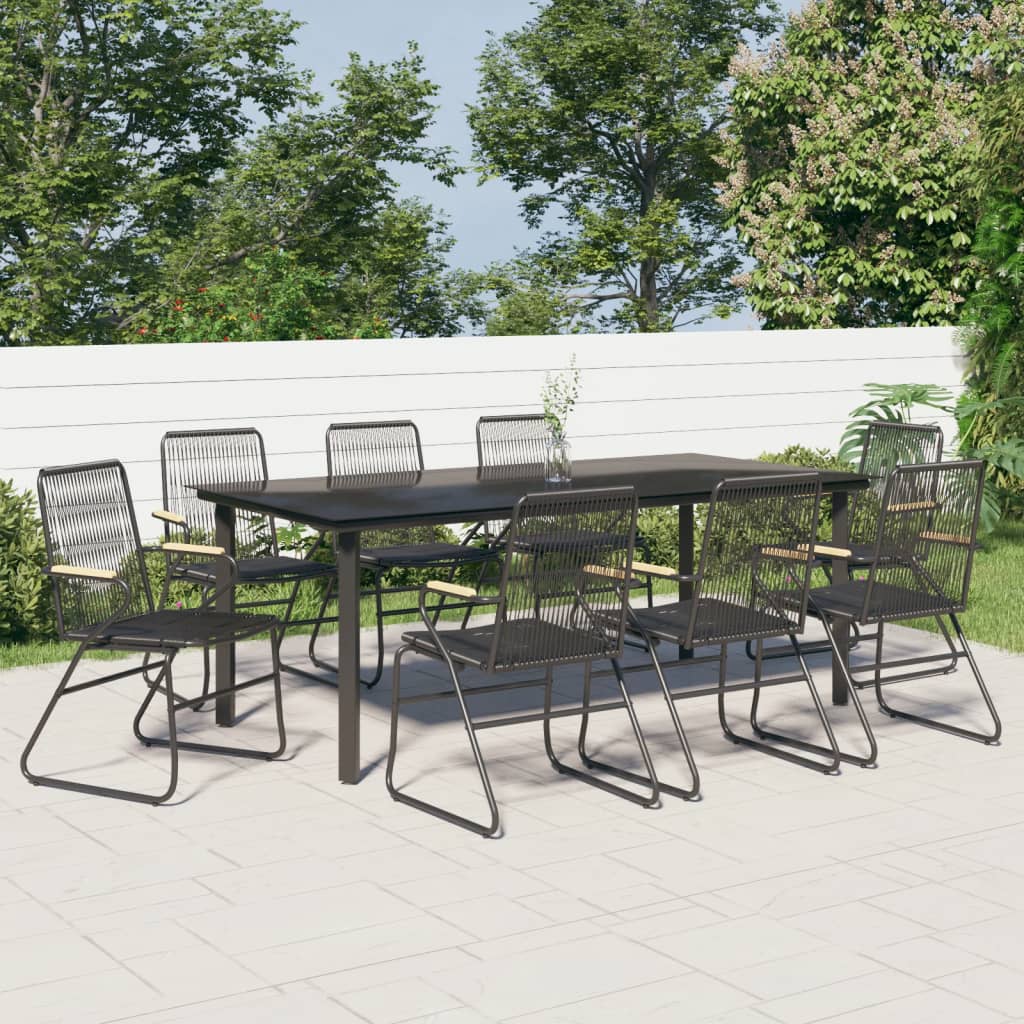 JUNG Vida 9-tlg. Garten-Essgruppe Schwarz PVC Rattan