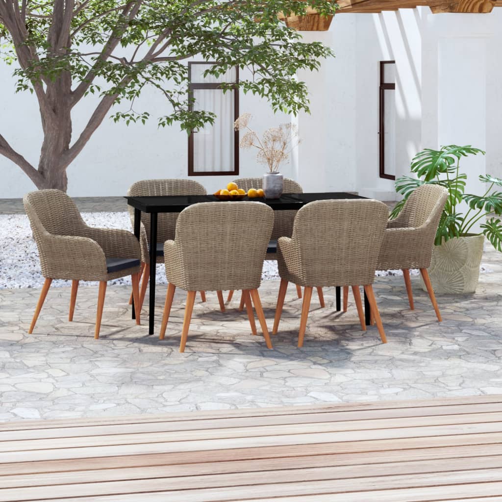 JUNG Vida 7-tlg. Garten-Essgruppe mit Kissen Braun