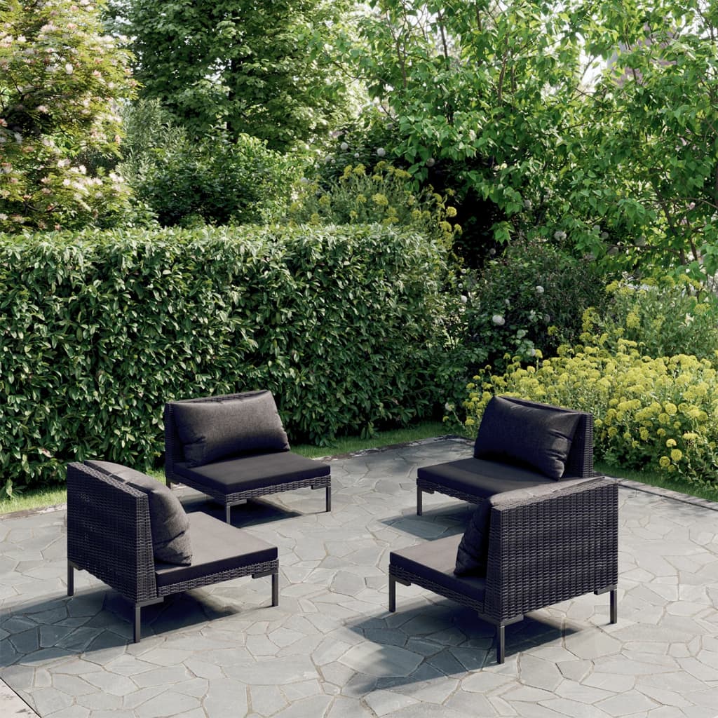 JUNG Vida 4-tlg. Garten-Lounge-Set mit Kissen Poly Rattan Dunkelgrau