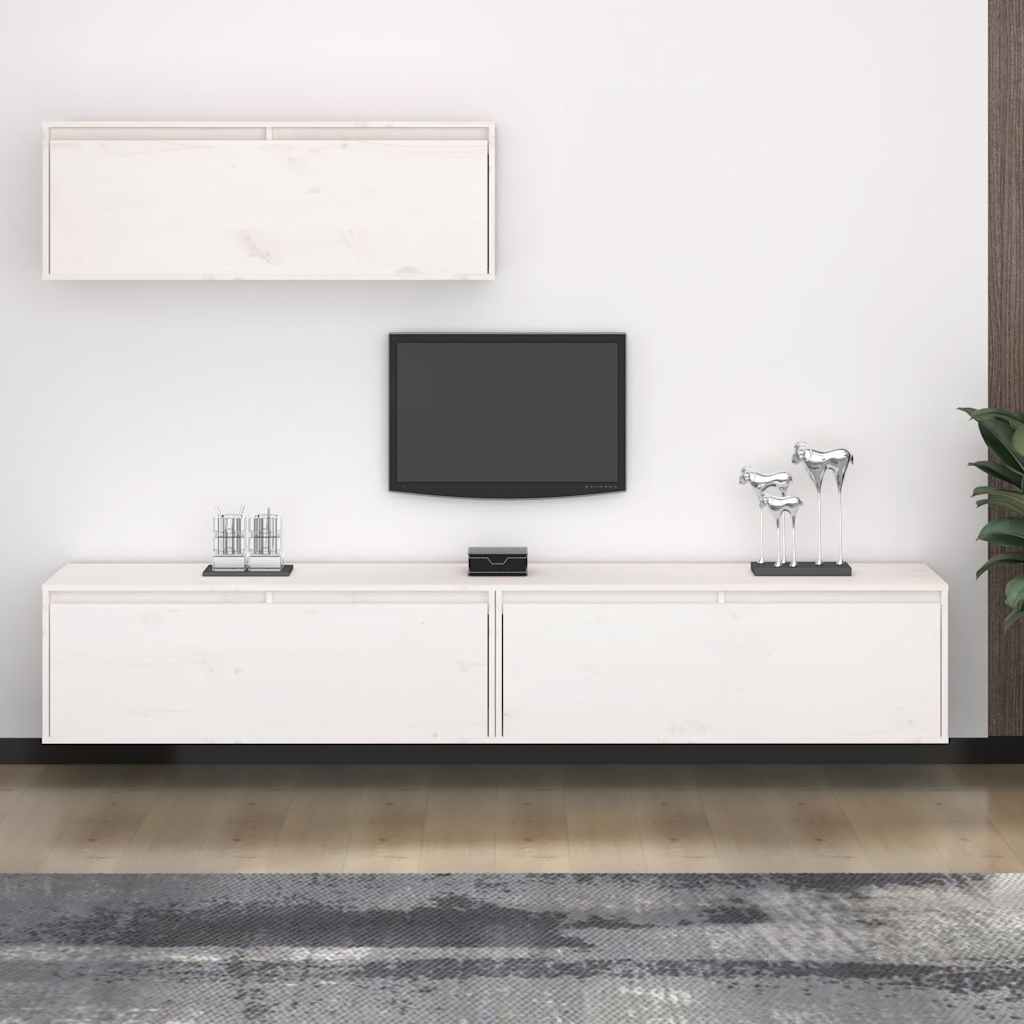JUNG Vida 3-teiliges TV-Schrank-Set Weißes Massivholz Kiefer