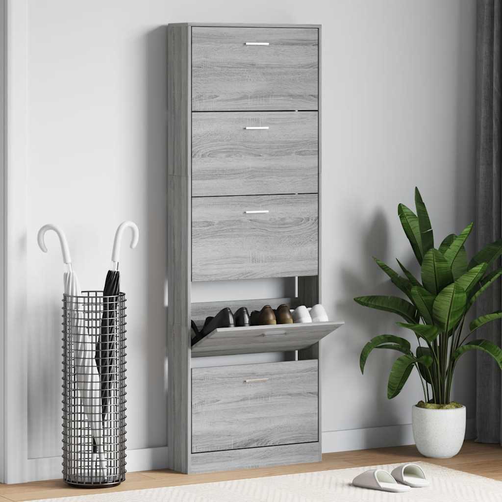 JUNG Vida Schuhschrank Grau Sonoma 59x17x169 cm Holzwerkstoff