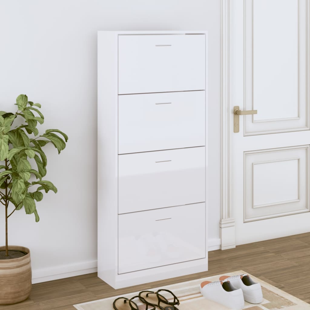 JUNG Vida Schuhschrank Hochglanz-Weiß 63x24x147 cm Holzwerkstoff