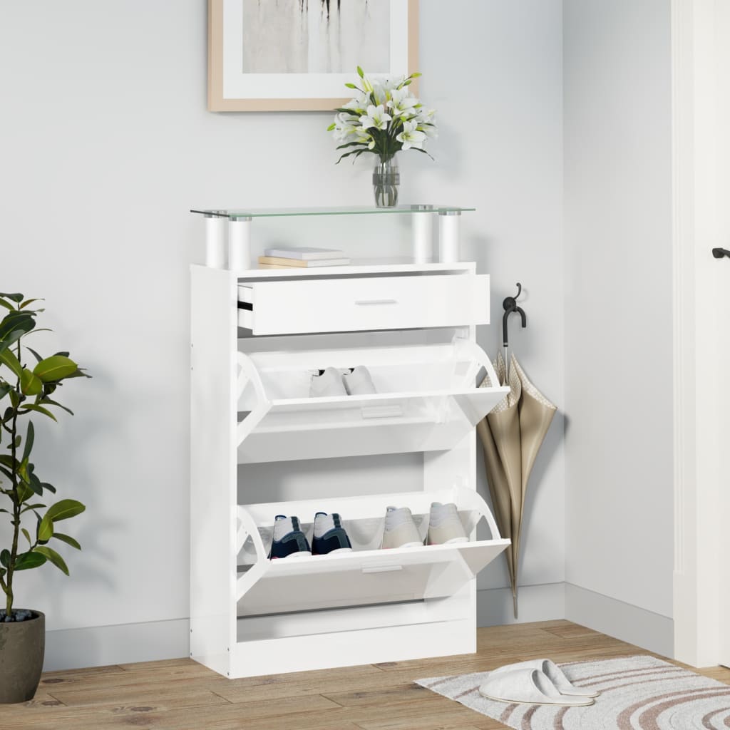 JUNG Vida Schuhschrank Hochglanz-Weiß 63x24x104 cm Holzwerkstoff