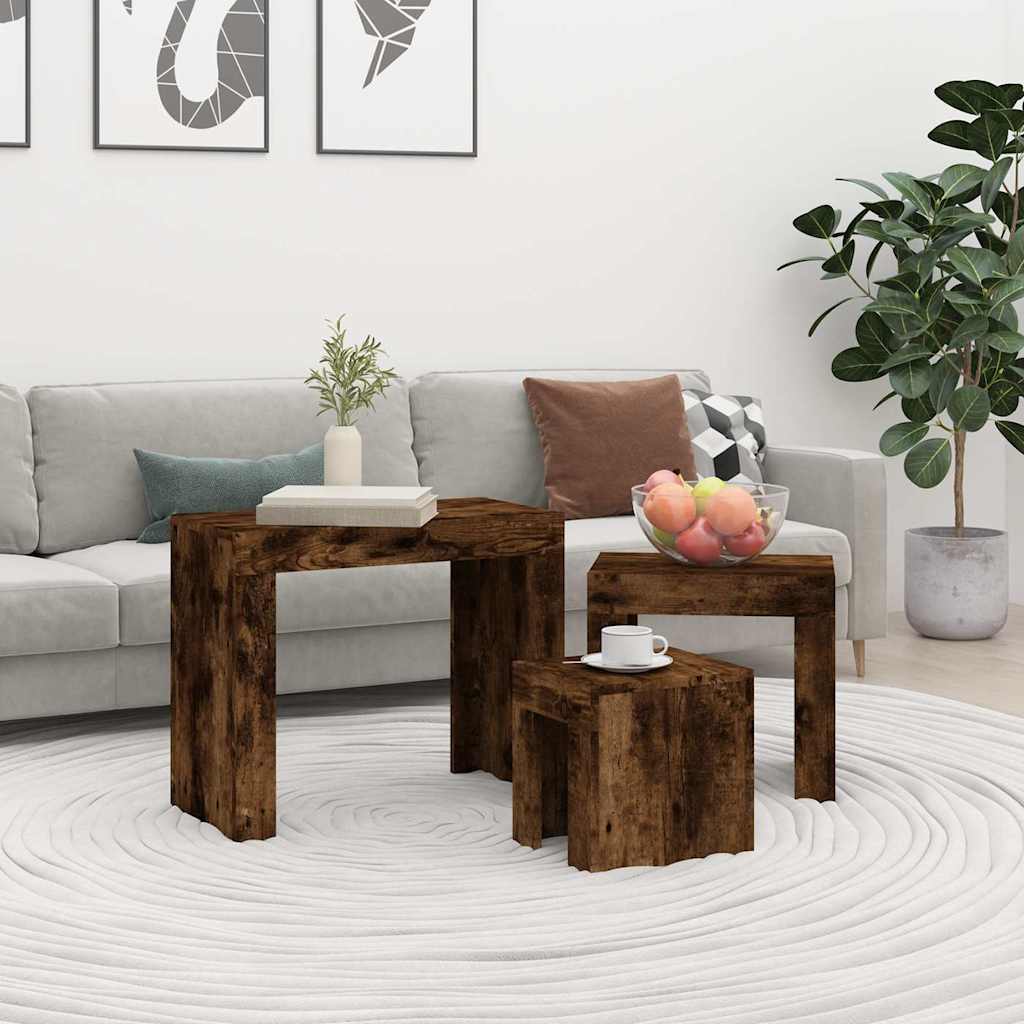 JUNG Vida Kaffeetische 3 Stk. Stapelbar Räuchereiche Holzwerkstoff