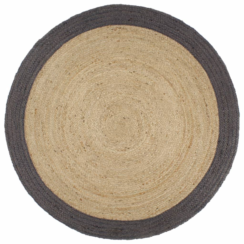 JUNG Vida Teppich Handgefertigt Jute mit Dunkelgrauem Rand 240 cm
