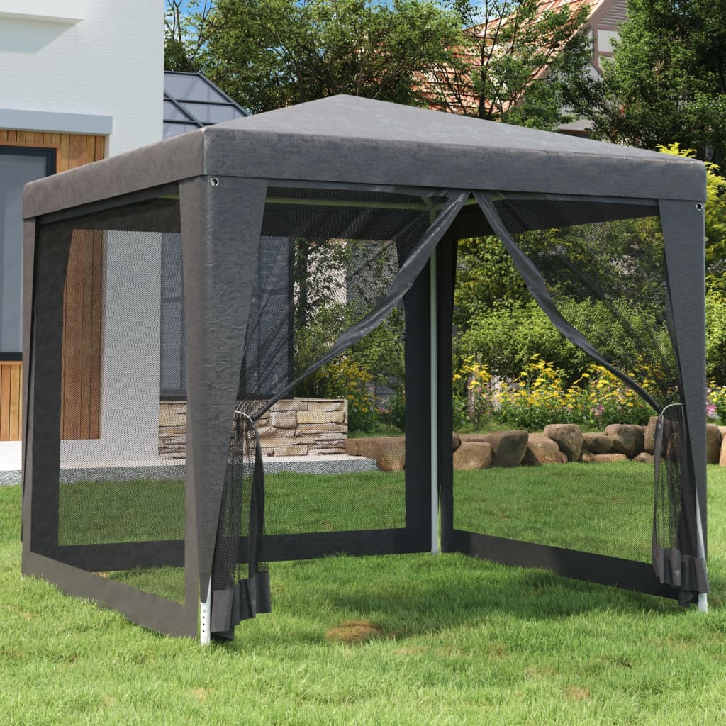 JUNG Vida Partyzelt mit 4 Mesh-Seitenwänden Anthrazit 2,5x2,5 m HDPE