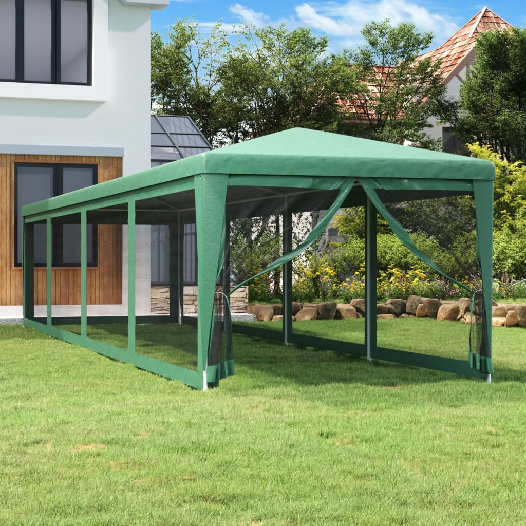 JUNG Vida Partyzelt mit 10 Mesh-Seitenwänden Grün 3x12 m HDPE