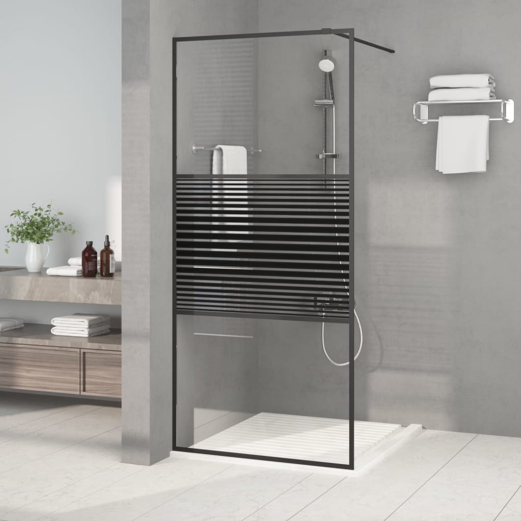JUNG Vida Duschwand für Begehbare Dusche Schwarz 90x195 cm ESG-Glas Klar