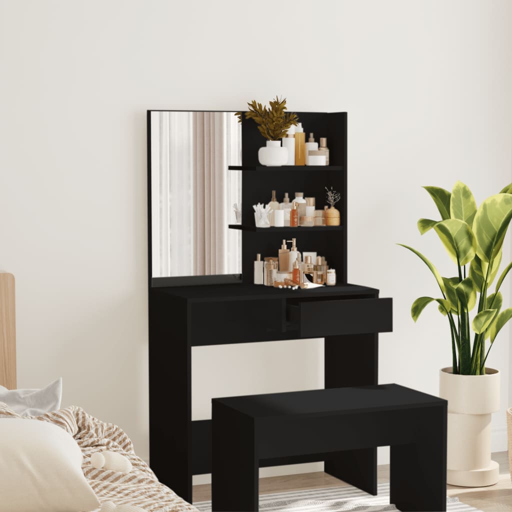 JUNG Vida Schminktisch mit Spiegel Schwarz 74,5x40x141 cm