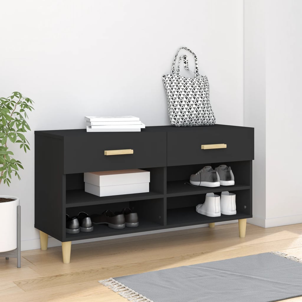 JUNG Vida Schuhschrank Schwarz 102x35x55 cm Holzwerkstoff