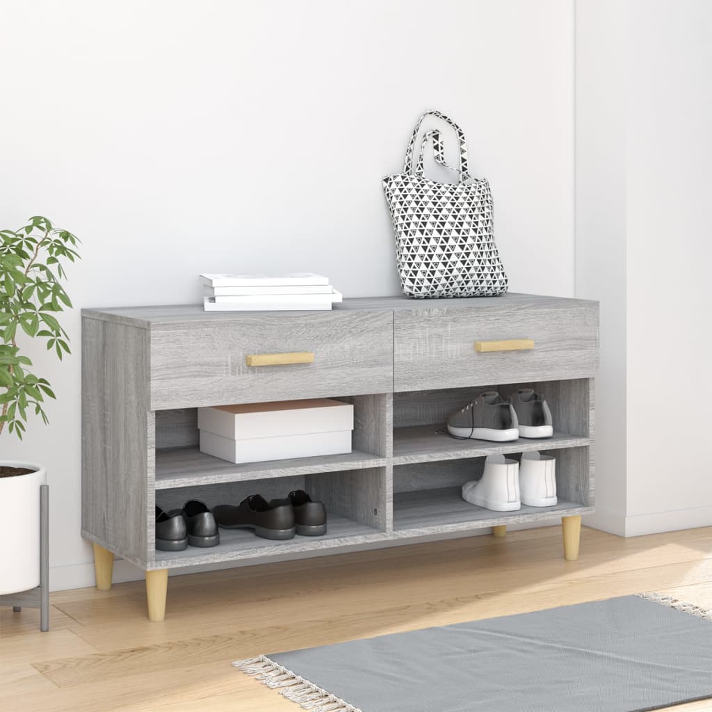 JUNG Vida Schuhschrank Grau Sonoma 102x35x55 cm Holzwerkstoff