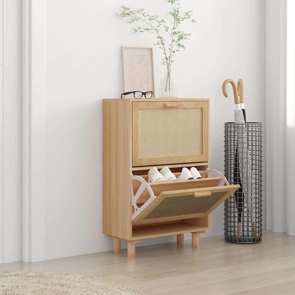 JUNG Vida Schuhschrank Braun 52x25x80 cm Holzwerkstoff & Rattan Natur