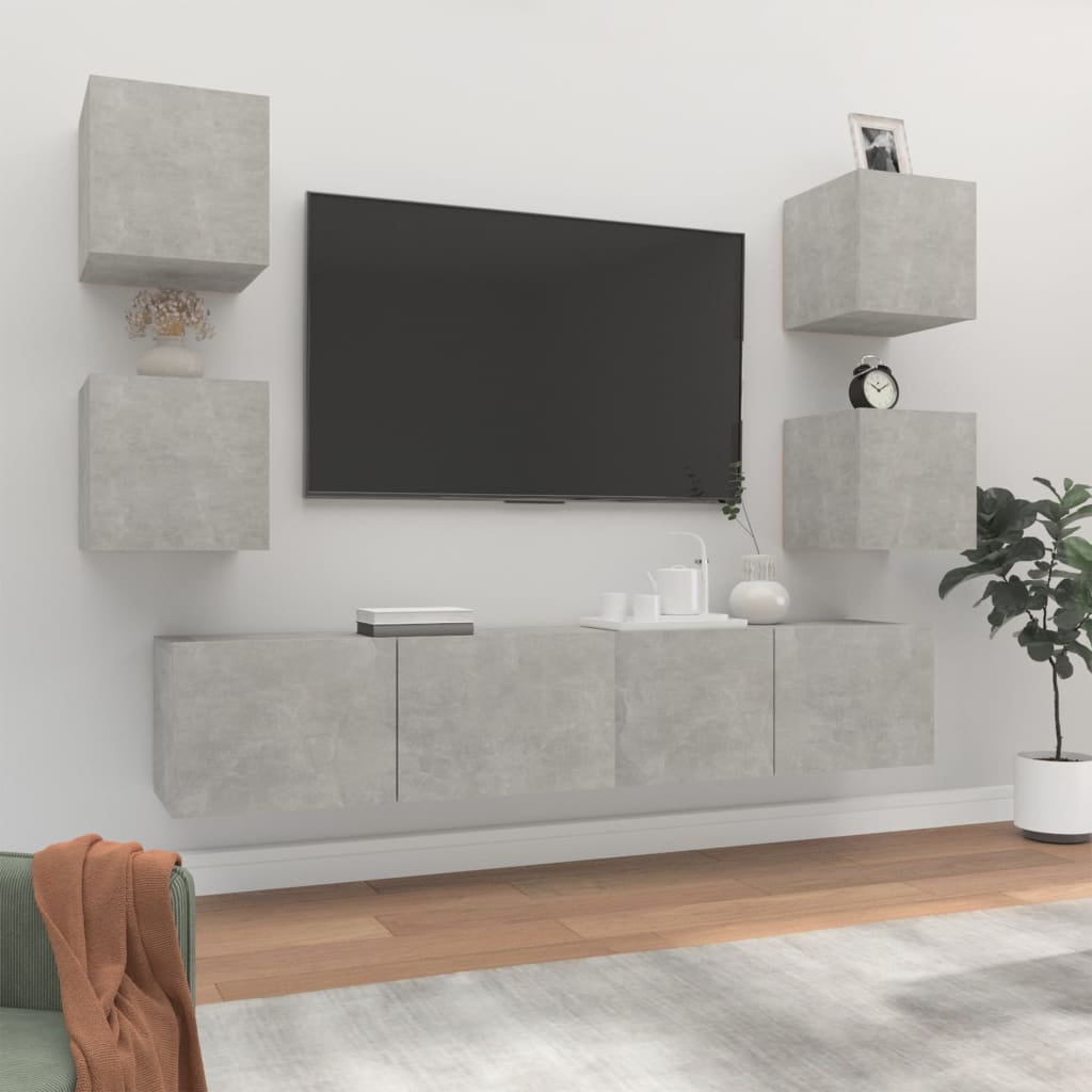 JUNG Vida 6-tlg. TV-Schrank-Set Betongrau Holzwerkstoff