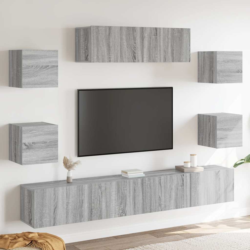 JUNG Vida 7-tlg. TV-Schrank-Set Grau Sonoma Holzwerkstoff