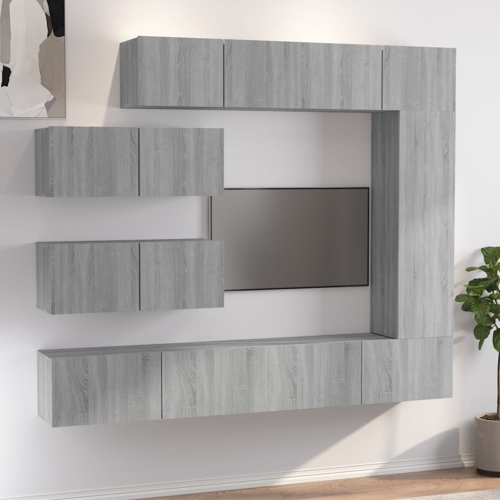 JUNG Vida 7-tlg. TV-Schrank-Set Grau Sonoma Holzwerkstoff
