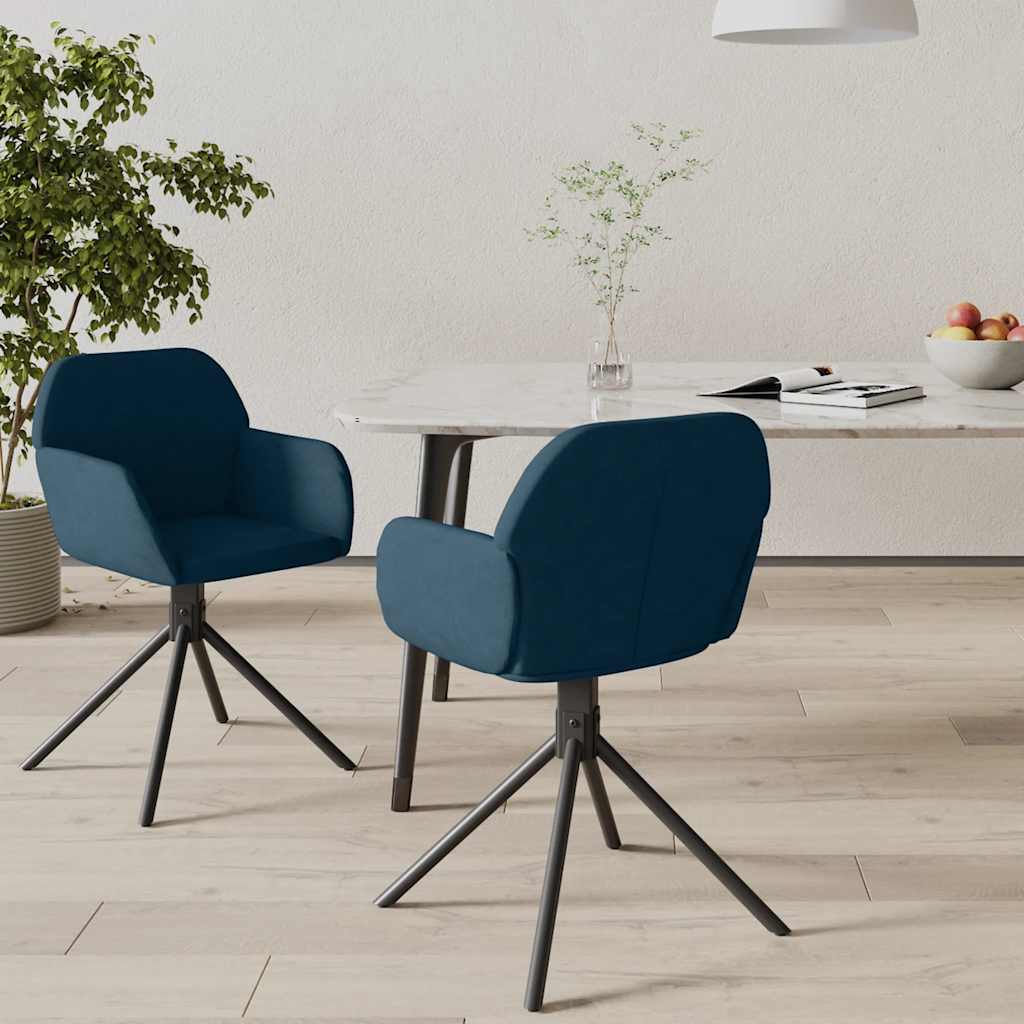 JUNG Vida Esszimmerstühle 2 Stk. Drehbar Blau Samt