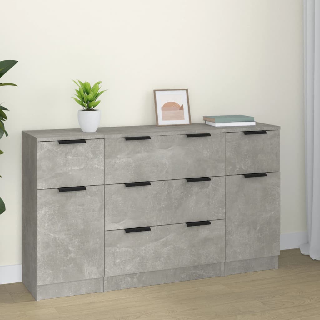 JUNG Vida 3-tlg. Sideboard-Set Betongrau Holzwerkstoff