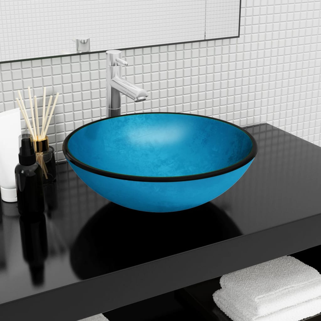 JUNG Vida Waschbecken Hartglas 42x14 cm Blau