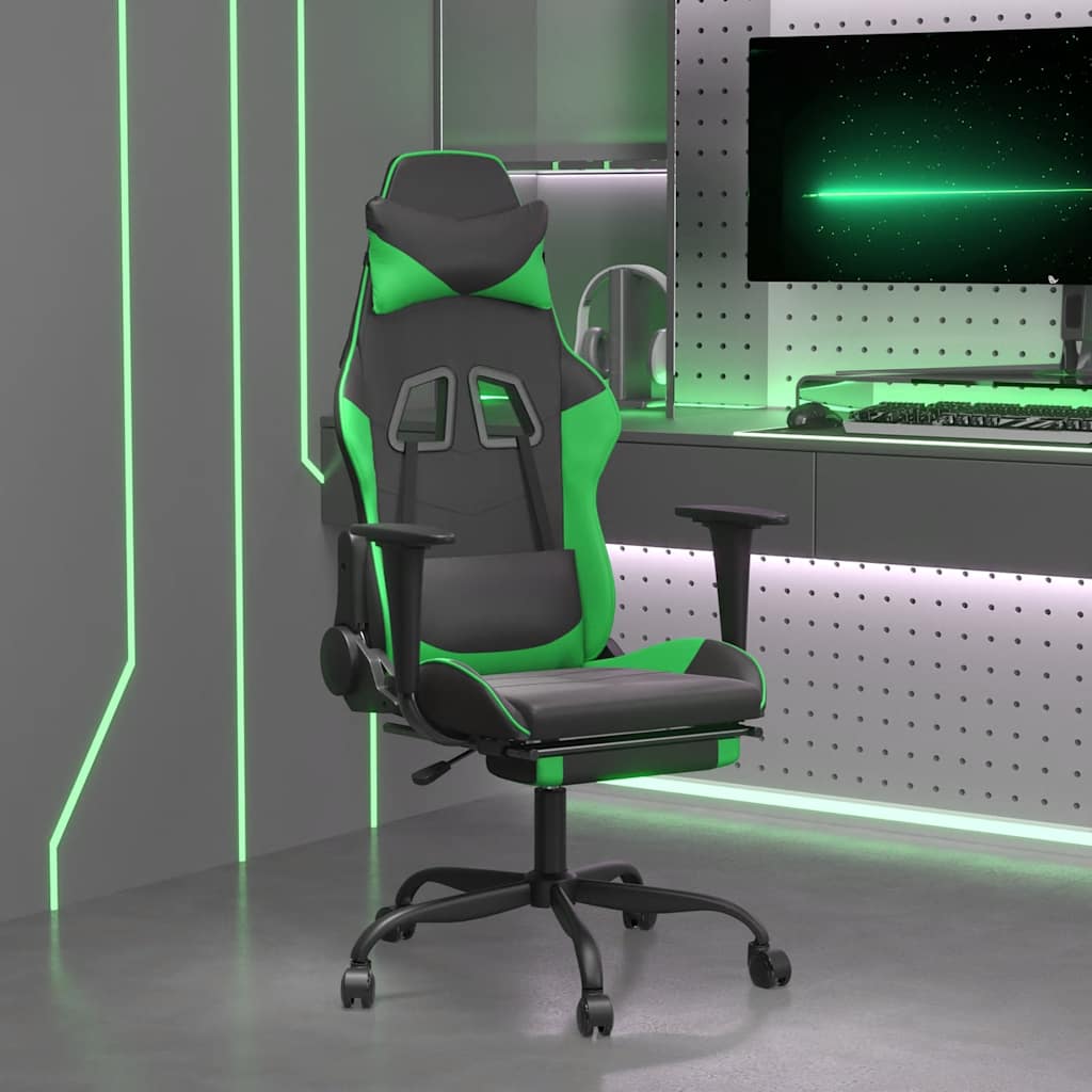 JUNG Vida Gaming-Stuhl mit Massage & Fußstütze Schwarz & Grün Kunstleder