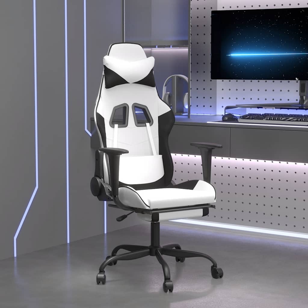 JUNG Vida Gaming-Stuhl mit Massage & Fußstütze Weiß & Schwarz Kunstleder